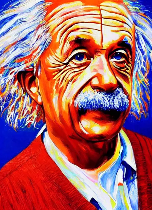 Prompt: portrait of albert einstein, vivid, intricate, highly detailed, smooth, oil paint illustration by eric le pape