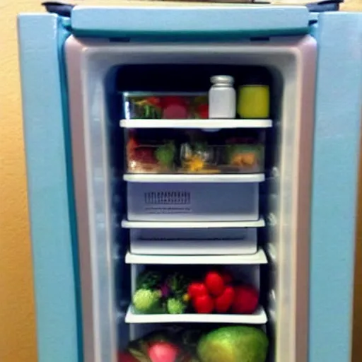 Image similar to cute fridge with human features, super cute, tiny , adorable, awww aspiring, very cute