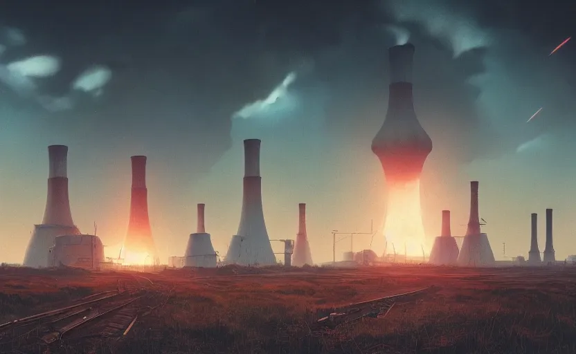 Image similar to an abandoned post-apocalyptic nuclear power plant, simon stålenhag, rendered by Beeple, by Makoto Shinkai, syd meade, starwars, space art concept, digital art, unreal engine, WLOP, trending on artstation, 4K UHD image, octane render,