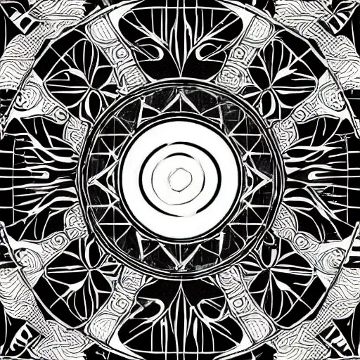 Image similar to art nouveau floor pattern, solar system, scifi inspired, thin lines, black and white