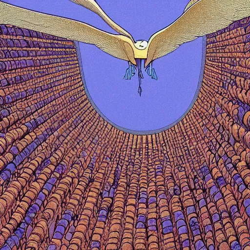 Prompt: A bird's-eye view by jean giraud detailed illustration