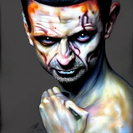 Prompt: color portrait of a zombie version of dave gahan when he was young, 7 days to die zombie, fine art, award winning, intricate, soft light from the side, elegant, sharp focus, cinematic lighting, highly detailed, digital painting, 8 k concept art, art by z. w. gu, art by brom, art by michael hussar, masterpiece, 8 k