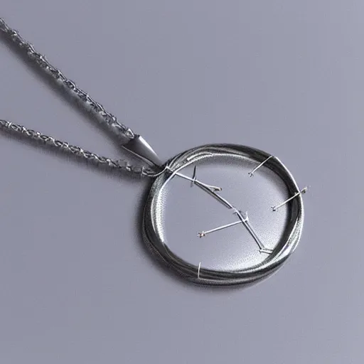 Image similar to a silver sagittarius constellation necklace pendant, 3 d rendering