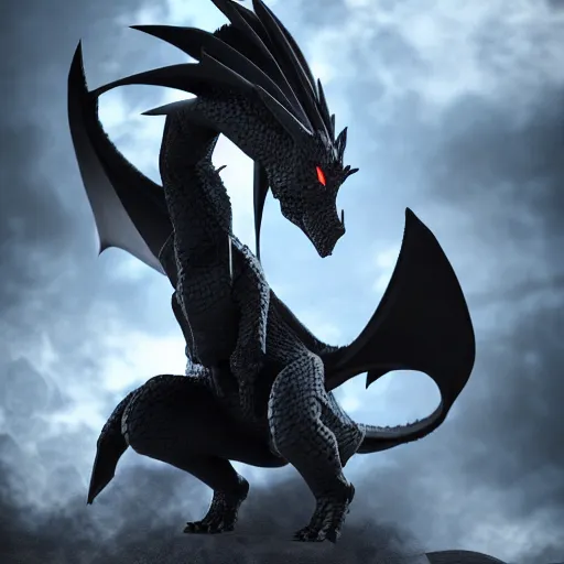 Image similar to dark black dragon pokemon , 3d render , highly detailed , octane render , 4k , HD