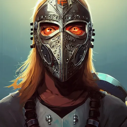 Image similar to cyberpunk viking helmet mask warrior goddess robot ninja fantasy, art gta 5 cover, official fanart behance hd artstation by jesper ejsing, by rhads, makoto shinkai and lois van baarle, ilya kuvshinov, ossdraws