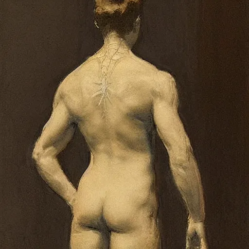 Prompt: Back view of spiderman, intricate, maximalism, deep shadows, award winning, by Ilya Repin