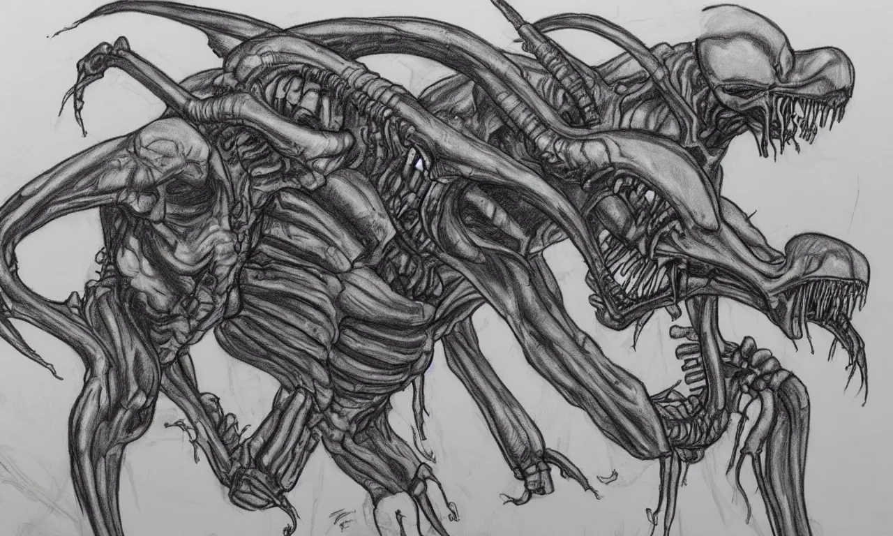 Prompt: a rough sketch of one xenomorph drawn by a 4 year old kid
