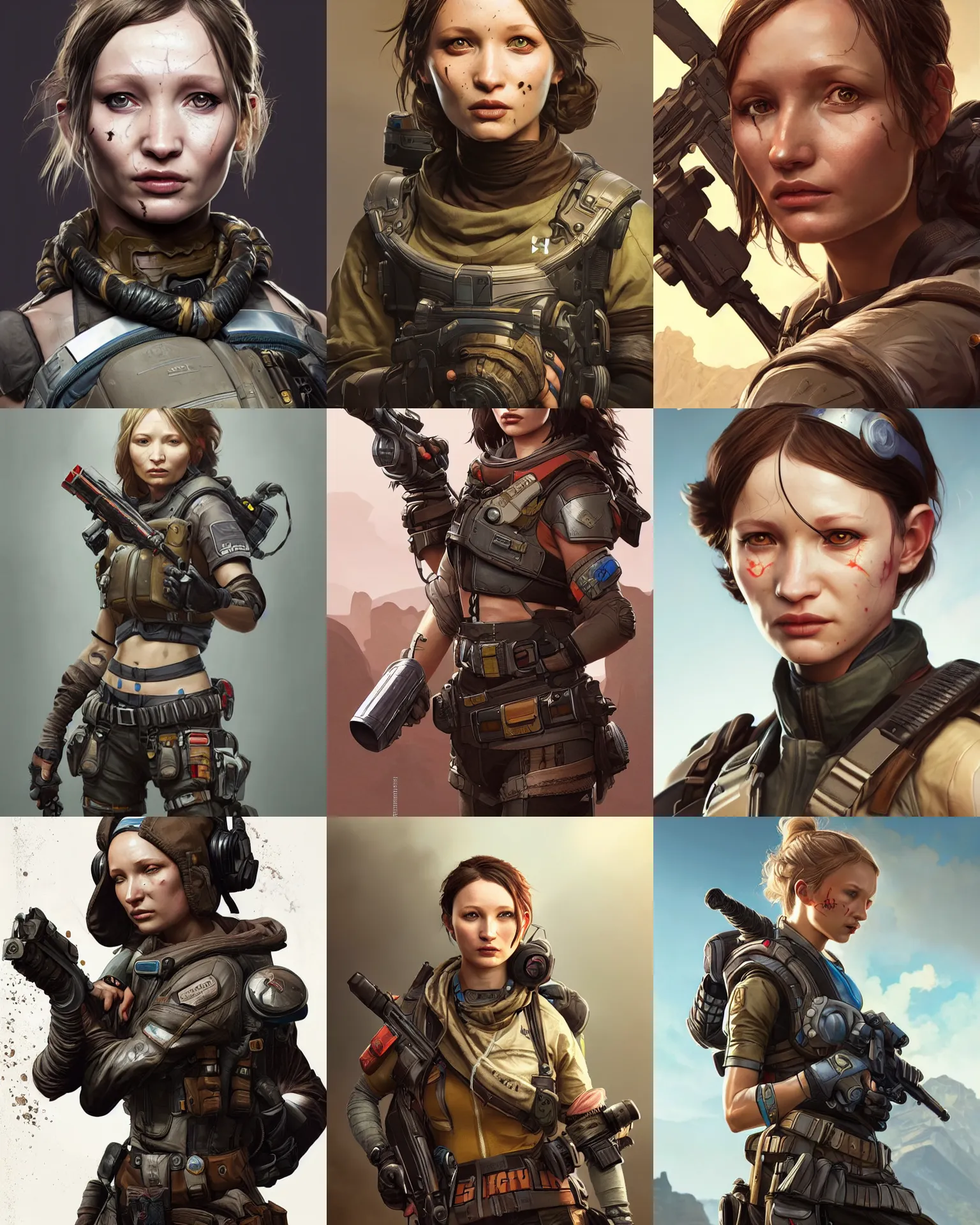 Prompt: Emily Browning as an Apex Legends character digital illustration portrait design by, Mark Brooks and Brad Kunkle detailed, gorgeous lighting, wide angle action dynamic portrait