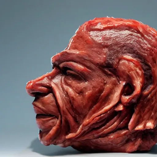 Image similar to disgusting terrifying sculpture of obama carved from bloody meat