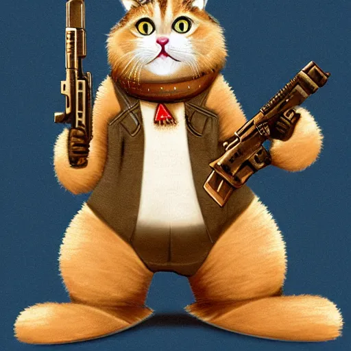 Image similar to fluffy anthropomorphic cat with lots of guns