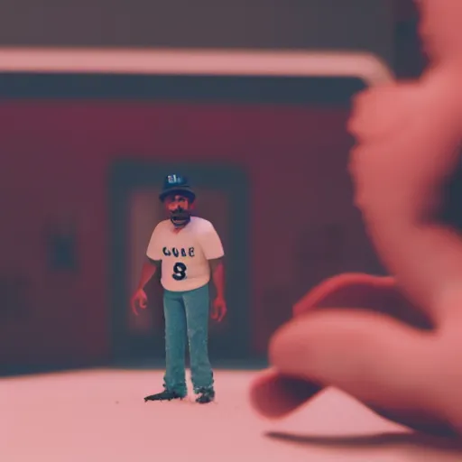 Image similar to a cinematic film still of a claymation stop motion film starring chance the rapper as a college student, shallow depth of field, 8 0 mm, f 1. 8