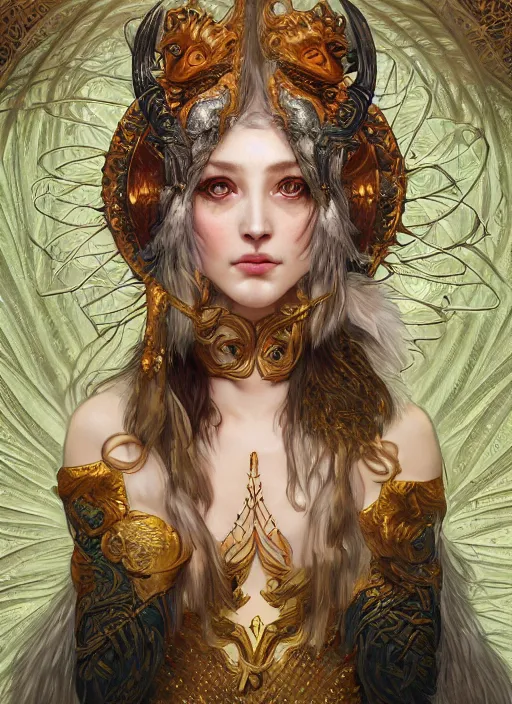 Image similar to a photograpic portrait of a anthropomorphic norse mythology mimosa wearing furry clothes, fantasy, intricate, elegant, highly detailed, digital painting, artstation, concept art, smooth, sharp focus, illustration, art by artgerm and H R Giger and alphonse mucha