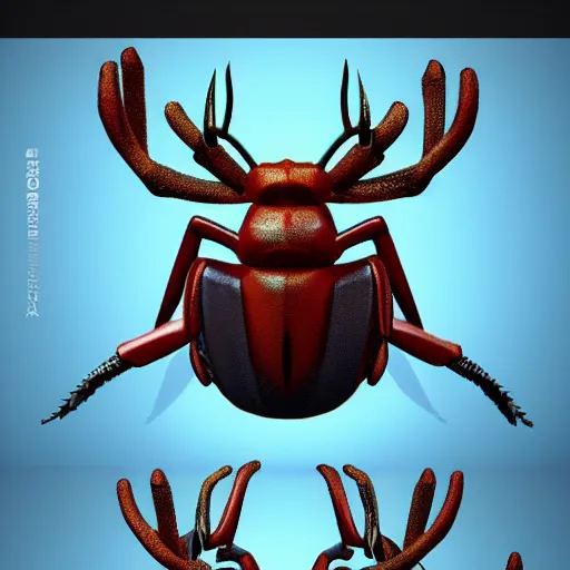Prompt: A pokemon that looks like a stag beetle,Trending on art station. Unreal engine.
