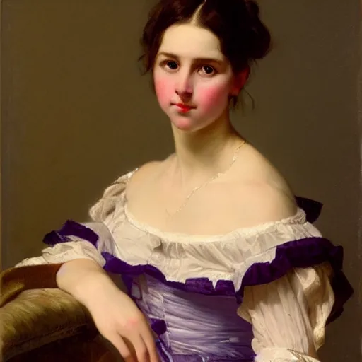 Prompt: portrait of a young woman sitting by Franz Xaver Winterhalter, high quality, highly detailed, single face, beautiful, symmetry, romanticism