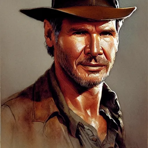 Prompt: harrison ford as indiana jones, high resolution, high quality, by jean - baptiste monge