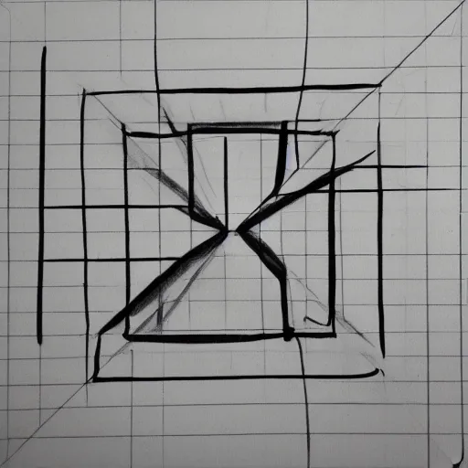 Prompt: An educational artist's demonstration of a single simple square drawn in one point perspective. Sketch.