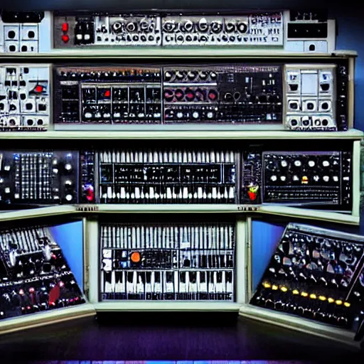 Image similar to a spaceship made out of modular synthesizers