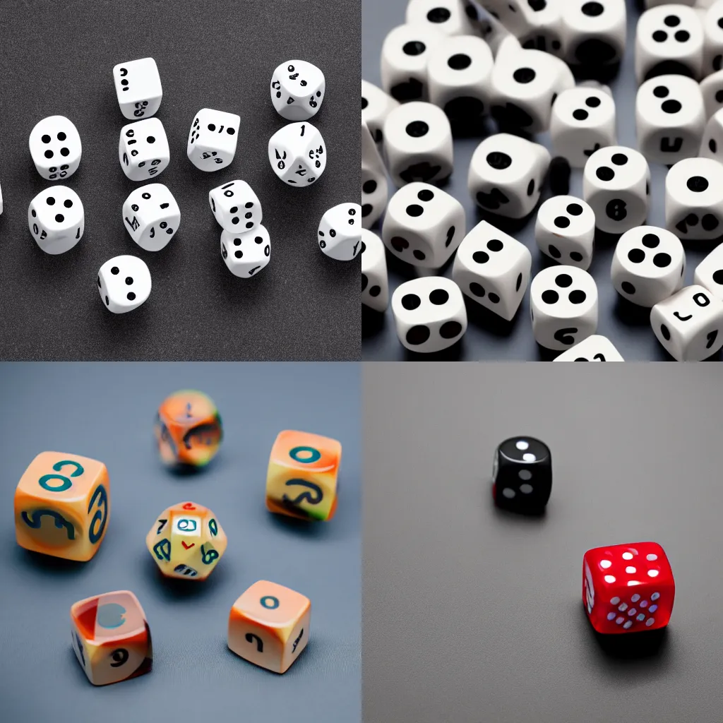 Prompt: dice with infinite sides, product photography