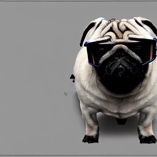 Prompt: pug wearing a american football helmet, cyberpunk style