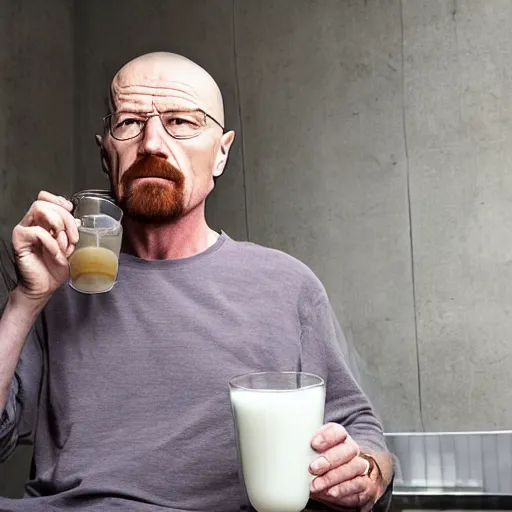 Image similar to walter white drinking milk