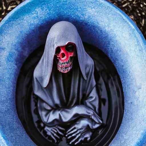 Prompt: grim reaper inside a kiddie pool, very detailed, very realistic, photograph, 5 0 mm, canon, nikon, zeiss lens, editorial, perfect composition, perfect lighting, 4 k