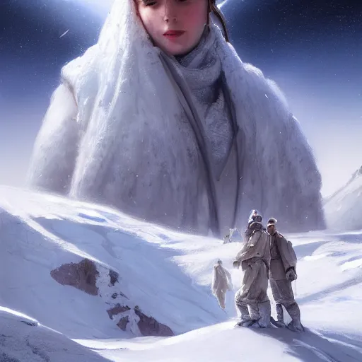 Image similar to a beautiful portrait painting of life on hoth, masterpiece by famous artist nasreddine dinet and eugene de blaas and greg rutkowski and artgerm and wlop, path tracing, artstation