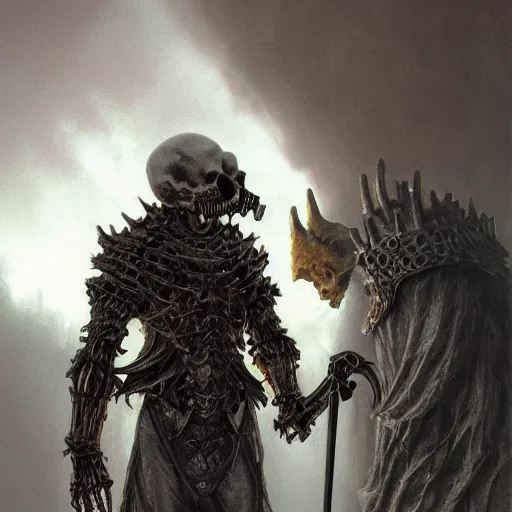 Prompt: bones and skull armor made of bones, anthropomorphic shiba inu, metal skull face, stuning 3 d render, masterpiece, glowing black aura, foggy dark graveyard, by donato giancola and greg rutkowski and wayne barlow and zdzisław beksinski, realistic face