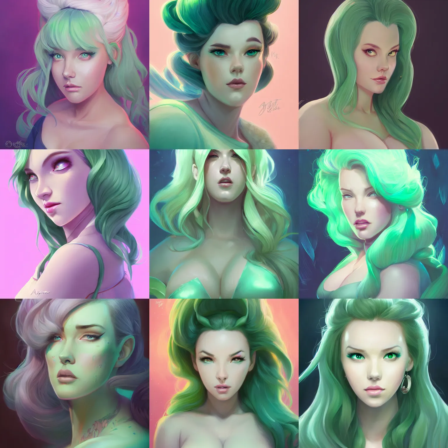 Prompt: a portrait of ( angela white ), pastel green, art by lois van baarle and loish and ross tran and rossdraws and sam yang and samdoesarts and artgerm and saruei and disney and wlop, digital art, highly detailed, intricate, sharp focus, trending on artstation hq, deviantart, unreal engine 5, 4 k uhd image