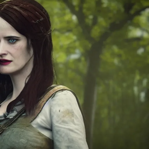 Prompt: Film still of Eva Green, from The Witcher 3: Wild Hunt (2015 video game)