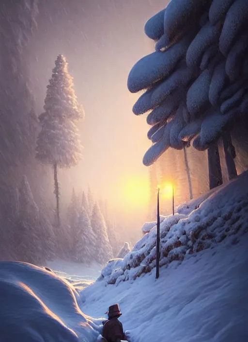 Prompt: winter evenings in the low - poly hills, diffuse lighting, intricate, surrealism!!!!!!!, highly detailed, lifelike, photorealistic, digital painting, artstation, illustration, surreal concept art, smooth, sharp focus, by greg rutkowski, chris tulloch mccabe, valentina remenar and asher duran,