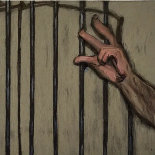 Prompt: a screaming prisoner holding prison bars, realism old painting