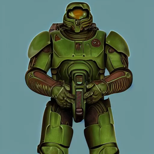 Image similar to portrait of doomguy, highly detailed, render, centered, digital painting