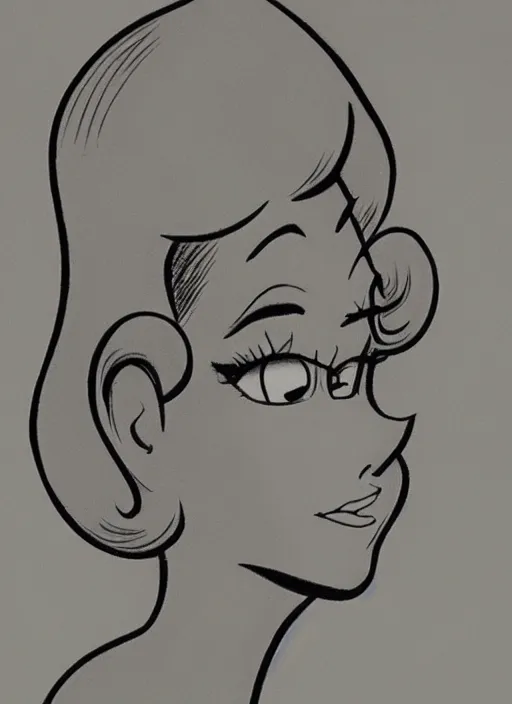 Prompt: closeup profile face line drawing of a girl by dan decarlo, bob clampett, bill ward, max fleischer