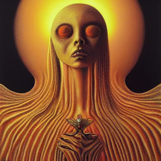 Image similar to The queen of the sun by Zdzisław Beksiński and H.R. Giger, oil on canvas, 8k highly professionally detailed, trending on artstation