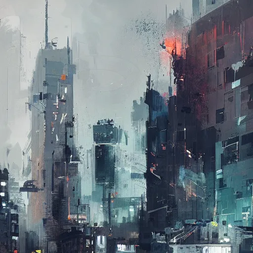 Image similar to Gotham, painted by Ismail Inceoglu, detailed brushstrokes