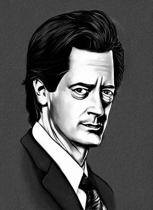 Prompt: portrait of kyle maclachlan as dale cooper by karolis strautniekas