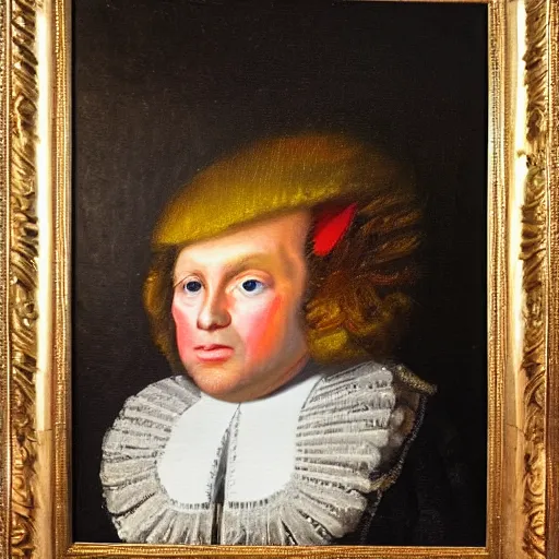 Image similar to donald trump as a 1 7 th century pageboy in england, restored painting, 1 8 th century, restored art, oil on canvas