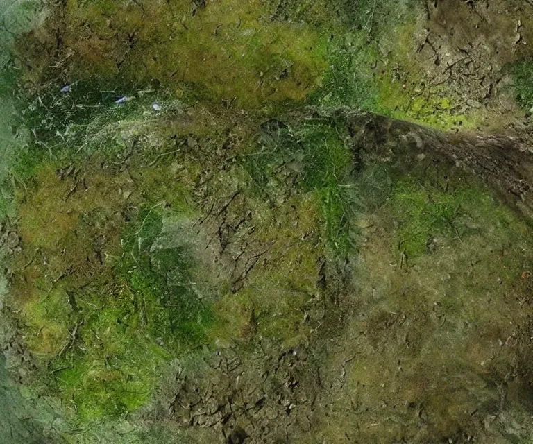 Image similar to an image split in half, post apocalyptic earth top, lush green earth bottom