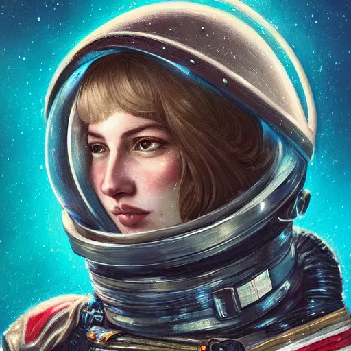 Prompt: portrait of a young rugged astronaut, awesome helmet, D&D, fantasy, intricate, elegant, highly detailed, digital painting, artstation, concept art, matte, sharp focus, illustration, art by Anna dittmann