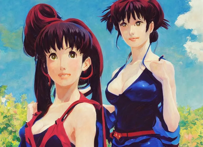 Image similar to a highly detailed beautiful portrait of misato katsuragi anime, by gregory manchess, james gurney, james jean