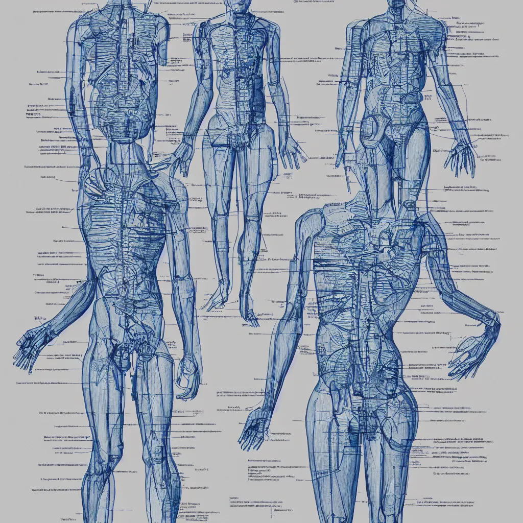 Prompt: blueprint of a human being, industrial design