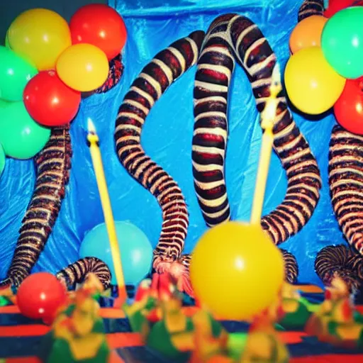 Image similar to giant worms throwing a birthday party, award - winning photography