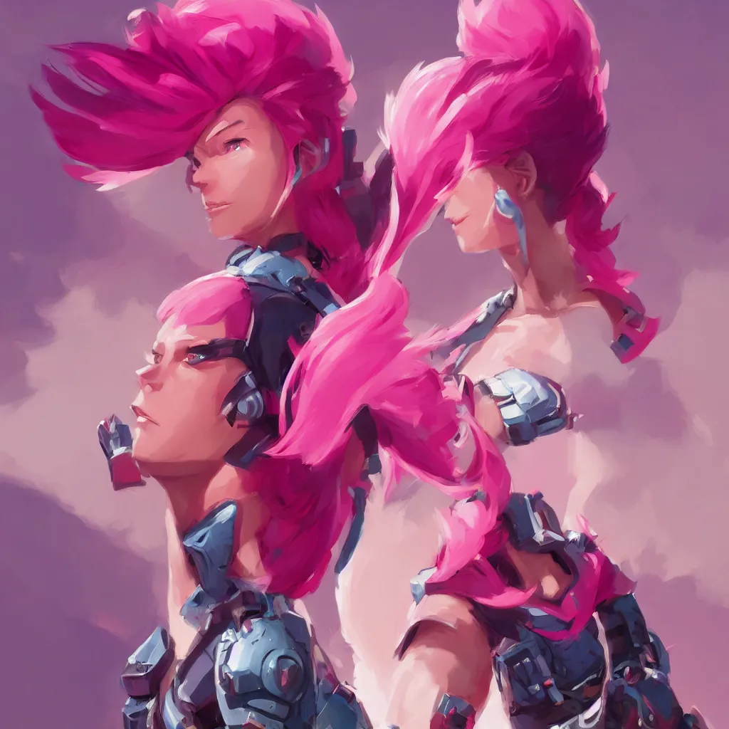 Image similar to female paladin with bright pink mohawk, portrait, behance hd artstation by jesper ejsing by rhads, makoto shinkai and lois van baarle, ilya kuvshinov, ossdraws