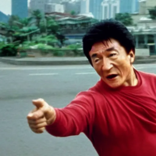 Prompt: a film still of jackie chan getting robbed in rio de janeiro running after the thief