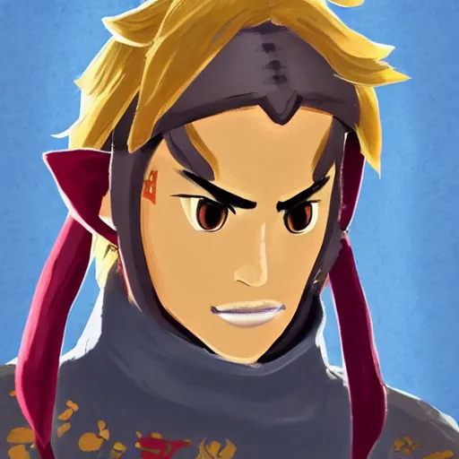 Prompt: portrait of someone from the yiga clan from the legend of zelda breath of the wild, breath of the wild art style.