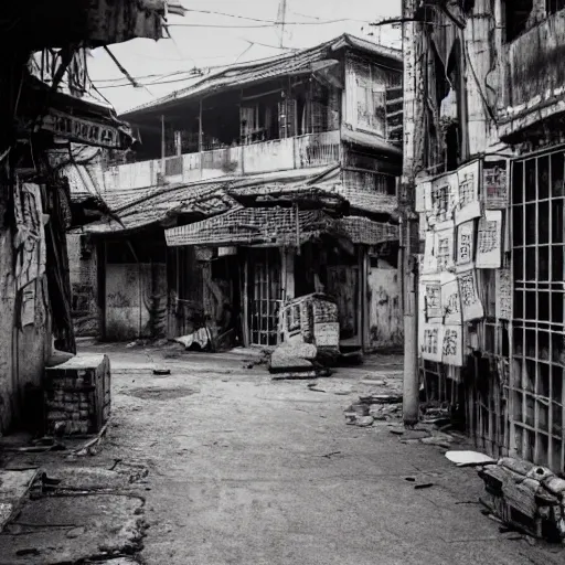Prompt: streets of kowloon walled city