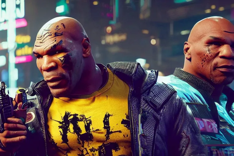 Image similar to mike tyson in cyberpunk 2 0 7 7