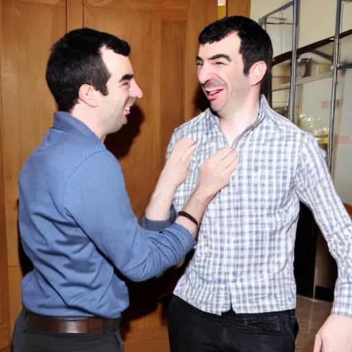 Prompt: a photo of nathan fielder tickling feetl