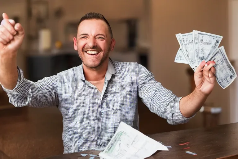 Prompt: happy man winning the lottery