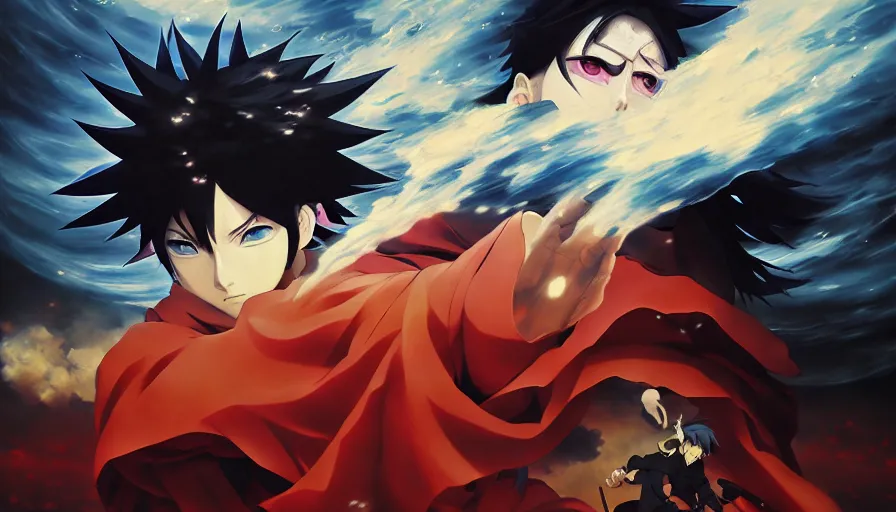 Image similar to baroque oil painting of key visual ninja war, storm, fake detail, trending pixiv fanbox, acrylic palette knife, style of makoto shinkai takashi takeuchi yoshiyuki sadamoto greg rutkowski chiho aoshima